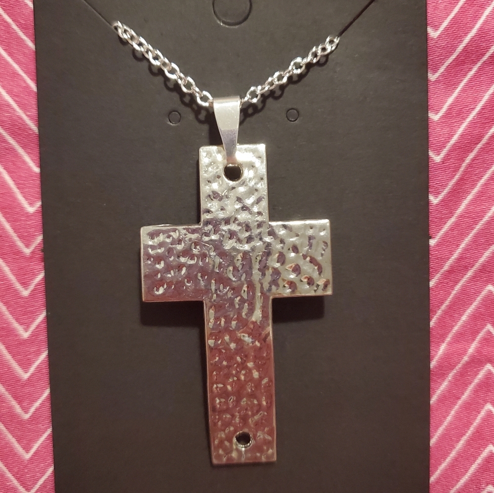 Hammered Metal Cross Necklace